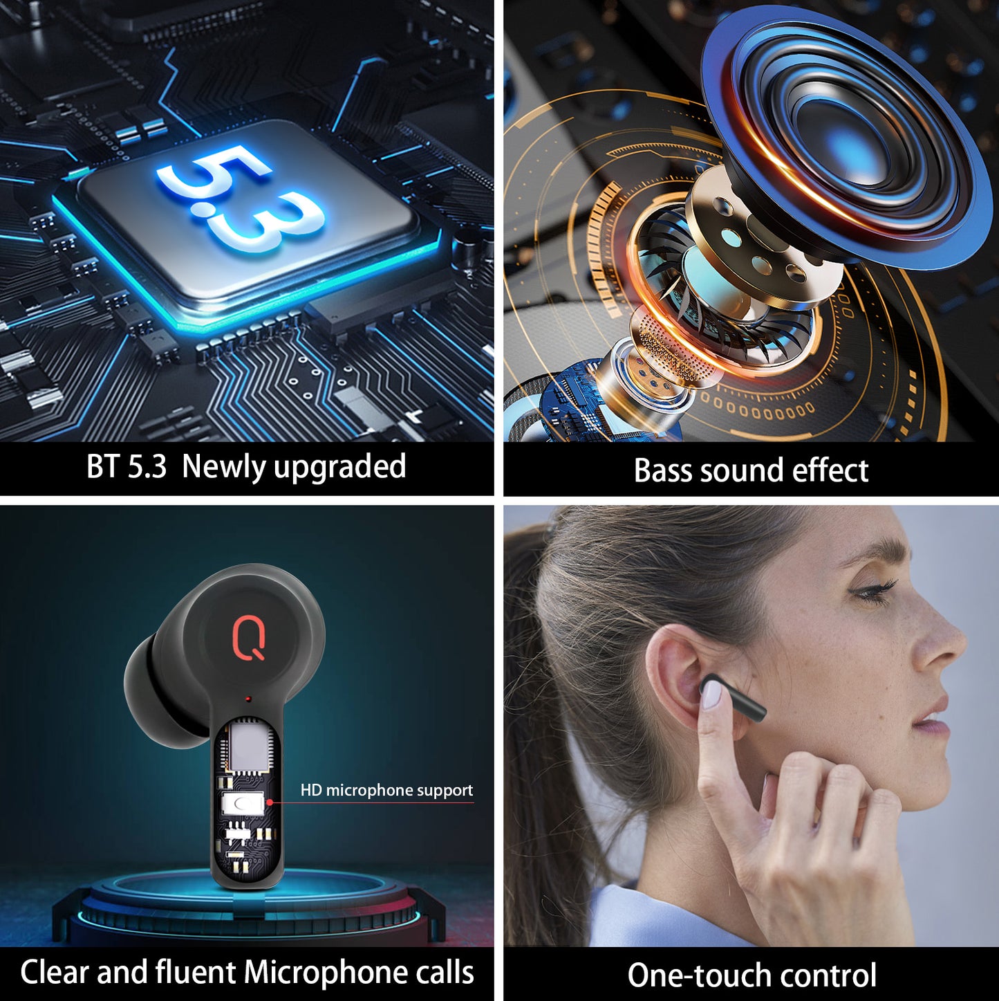 QERE E 20 Drahtlose Kopfhörer, NEUE TWS Bluetooth 5.3,HD Mikrofon, HIFI Kopfhörer